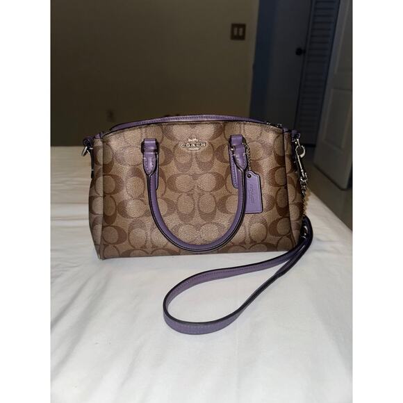 Coach Shoulder Bag Leather Beige Monogram